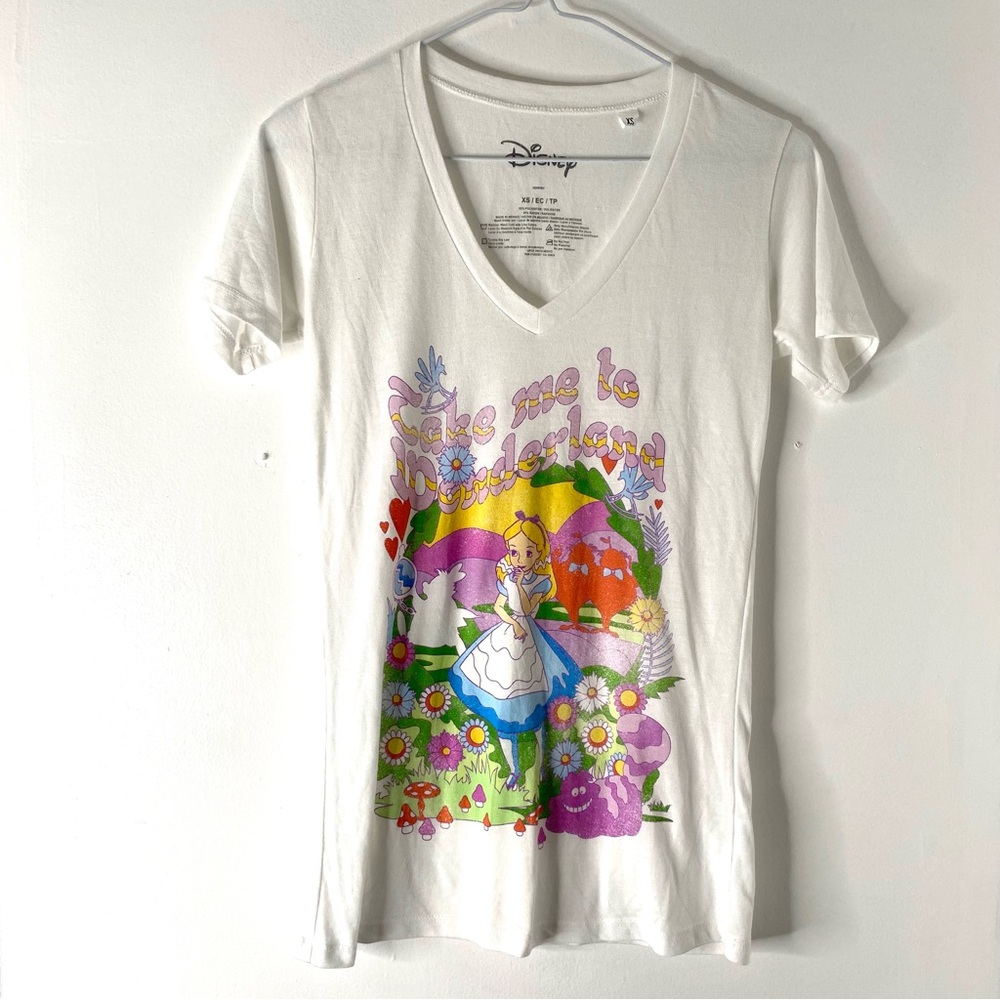 Disney White Short Sleeve Tee with Colorful Wonderland Print